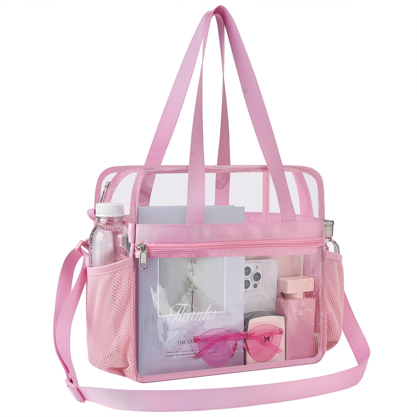 USPECLARE Clear Bag Clear Tote Bag Stadium Approved,Stadium Security Travel & Gym Clear Bag for Work (Pink)