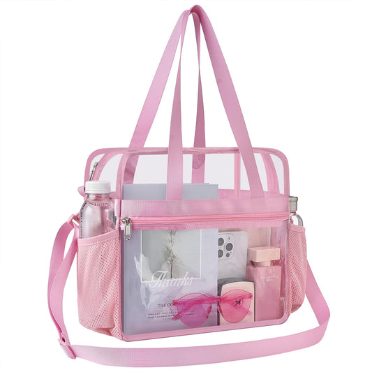 USPECLARE Clear Bag Clear Tote Bag Stadium Approved,Stadium Security Travel & Gym Clear Bag for Work (Pink)