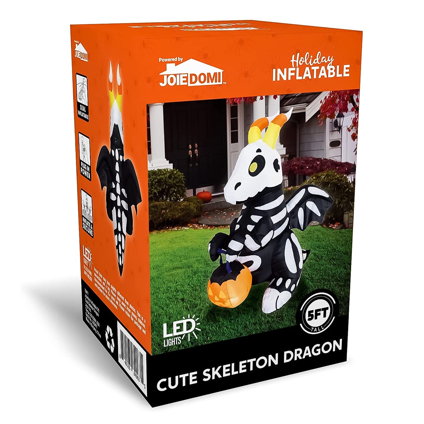 5 FT Tall Halloween Inflatables Outdoor Decorations, Blow Ups Skeleton Halloween Decor Inflatable Skeleton Dragon with Build-in LEDs for Outside Yard Decorations