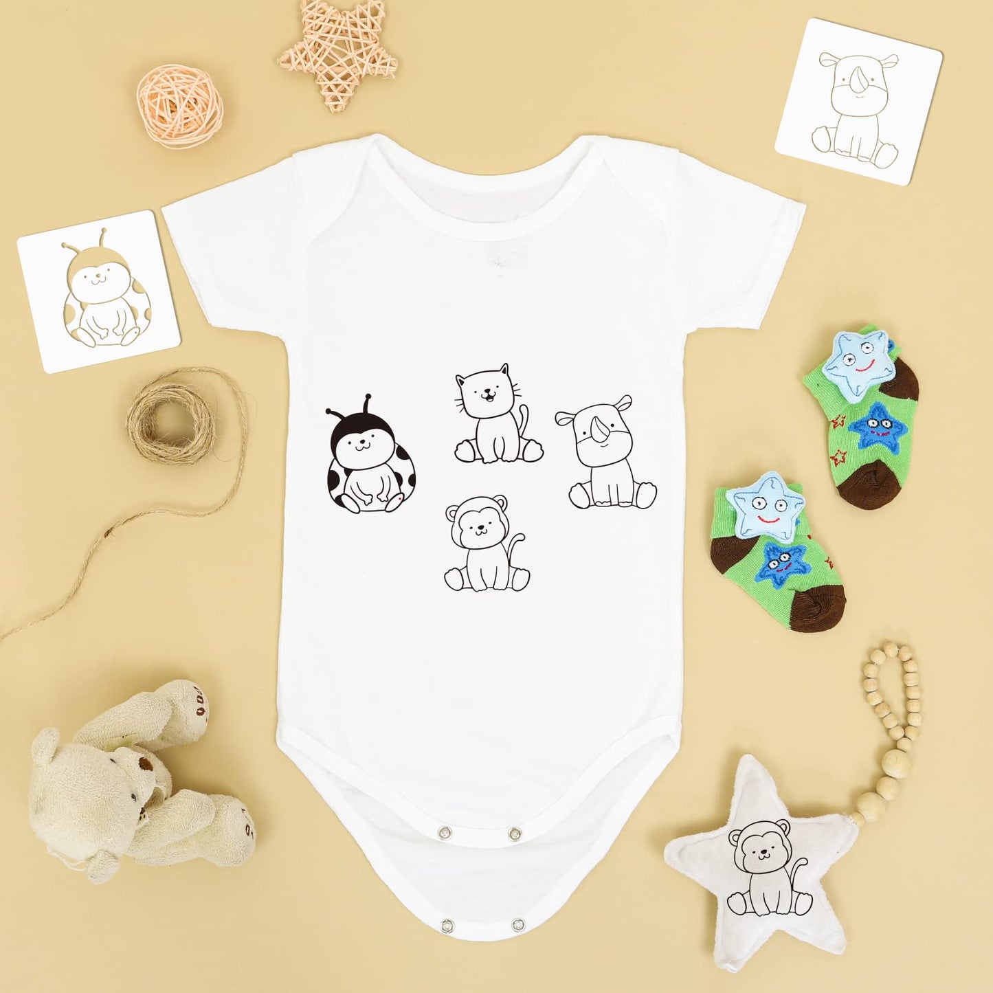 Small Stencils for Painting on Wood Reusable, 3 Inch Reusable Stencil for Craft Ornament Paint Template Stencils for Wall Card Rock Wood Signs Coasters Canvas Home Decor (Cute Animal)