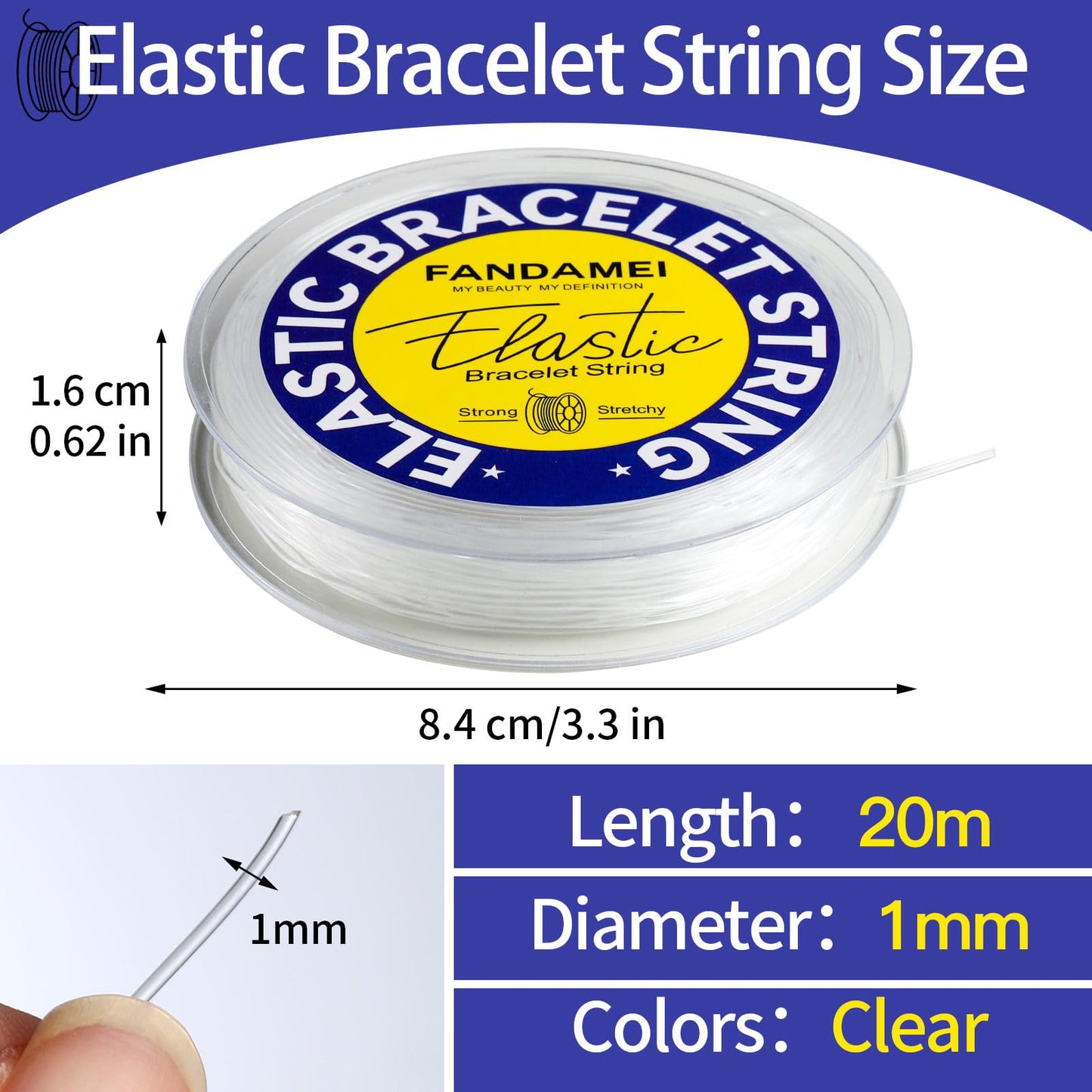 1mm Elastic Bracelet String Cord, Crystal Stretch Bead Cord for Bracelets Jewelry Making, Clear Stretchy Elastic String for Beading, Transparent Thread for Bracelet Necklace Making
