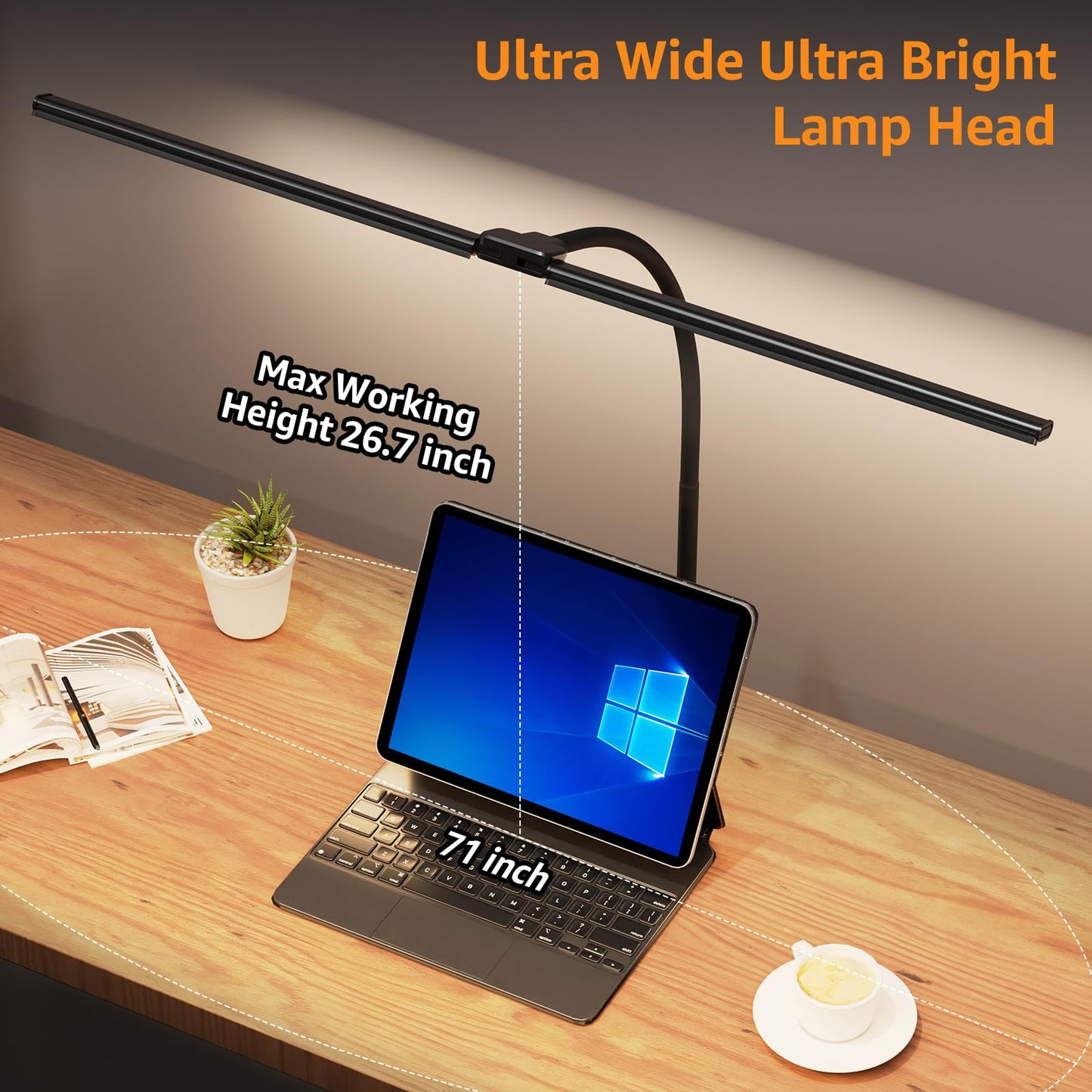 ShineTech LED Desk Lamp, 31.5" Ultra Wide Double Head Architect Light with Clamp, 50 Adjustable Lighting Modes, Eye-Caring Bright Task Lamp for Home Office, Large Monitor, Memory & Auto-Off Timer