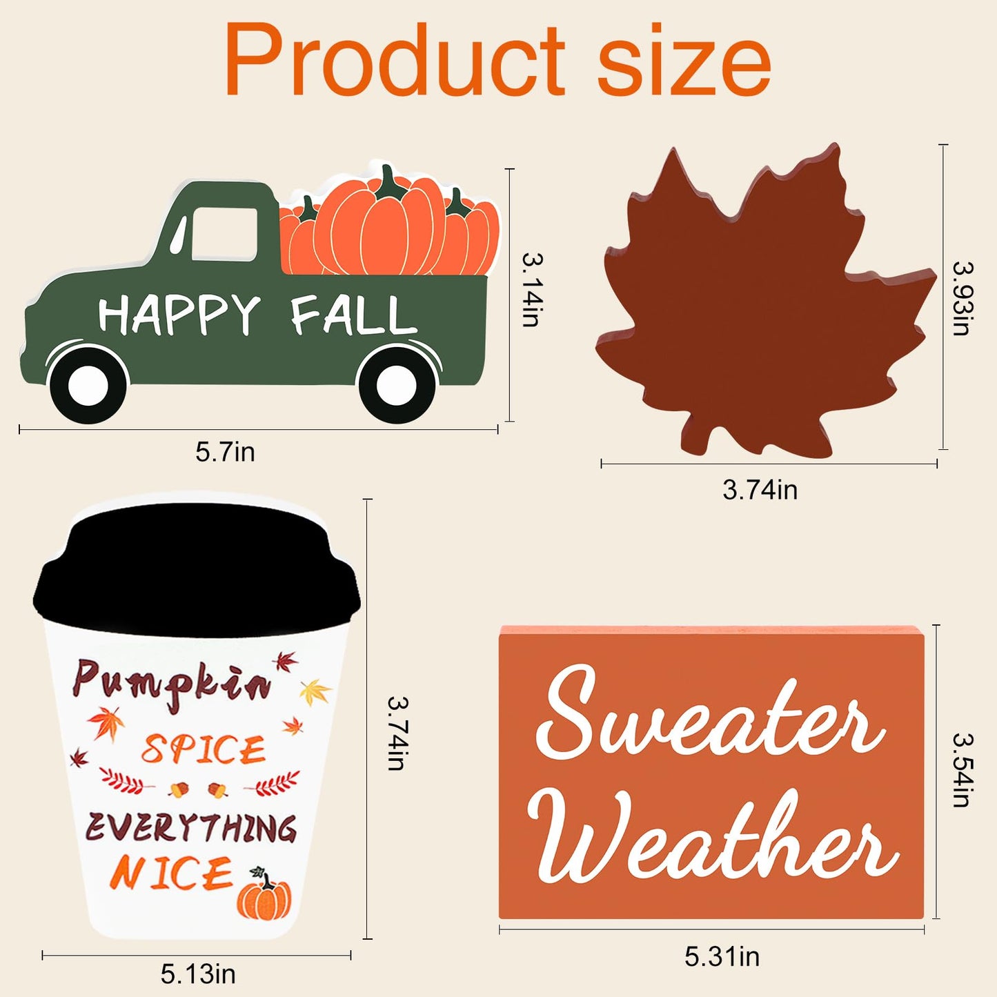 Fall Decor Fall Decorations for Home 4Pcs Wooden Coffee Cup Maple Leaf Car Sweater Weather Sign Farmhouse Table Tiered Tray Decor Thanksgiving Decorations
