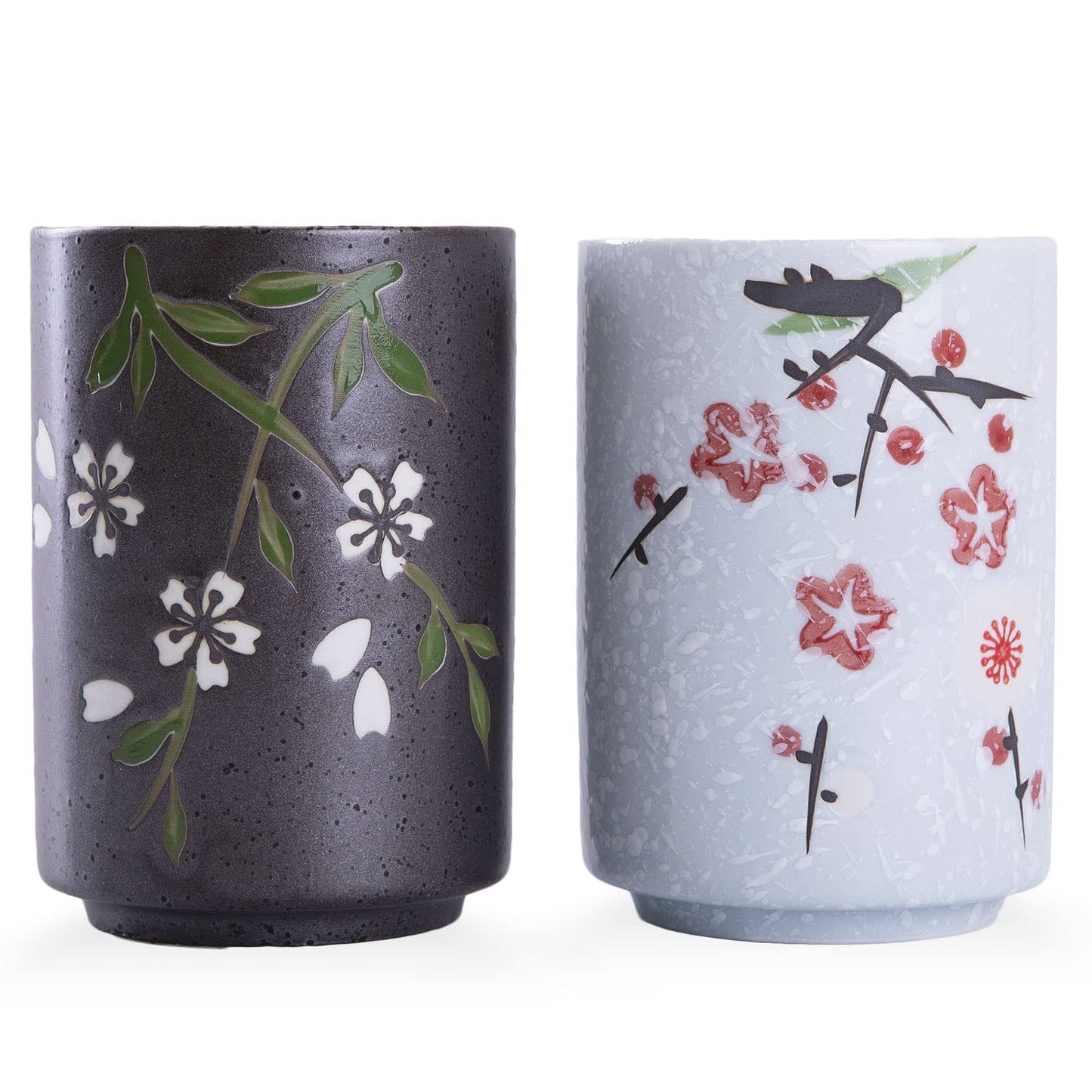10oz Transitional Chinese/Japanese style Handle-less Ceramic Tea cups teacup, Flora Pattern Set of 2