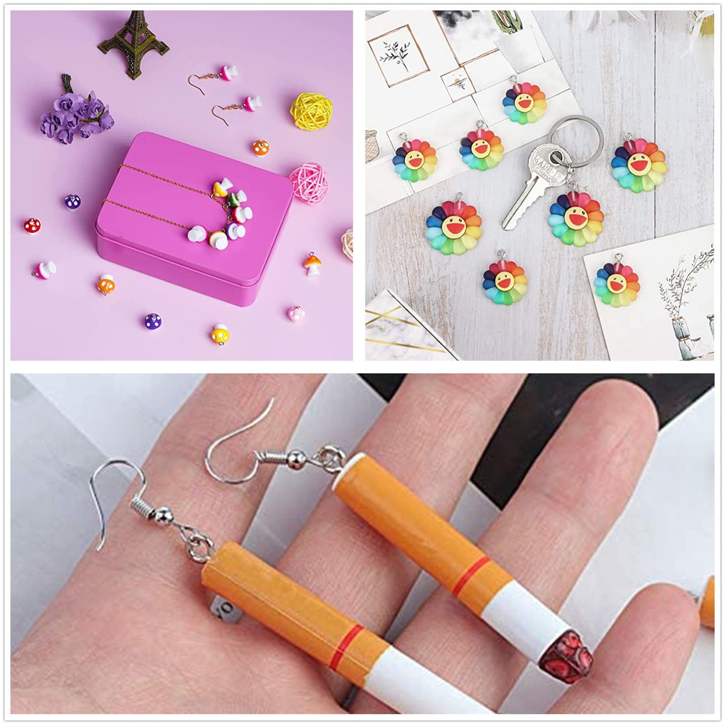 Fundiyoug 30Pcs Daisy Flower Pendant Charms Colorful Resin Jewelry Making Ornament DIY Pendant Making Charm for Bracelet Necklace Earrings Keychain Craft