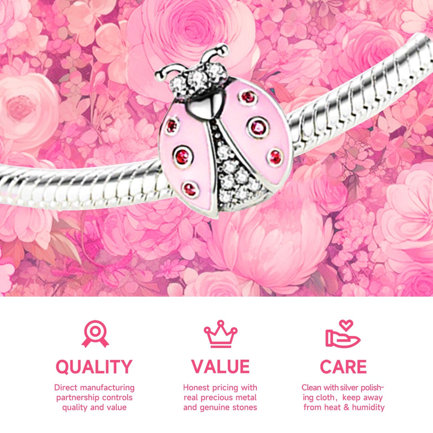NUJIFFY 925 Sterling Silver Charms Bead for Bracelets & Necklaces, Pink Cat Kitten Animal Charms Pendant, Bunny Piggy Beads Charm Bracelets, Cute Graduation Gifts Jewelry for Women