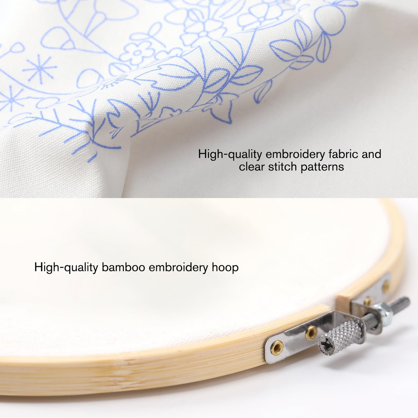 4 Sets Embroidery Kit for Beginners with Stitch Video, Flower Cross Stitch Kits for Adults, Starter, Hand Craft Lover Practice with Floral Stamped Pattern, 2 Hoops, Needles, Scissors, Tools