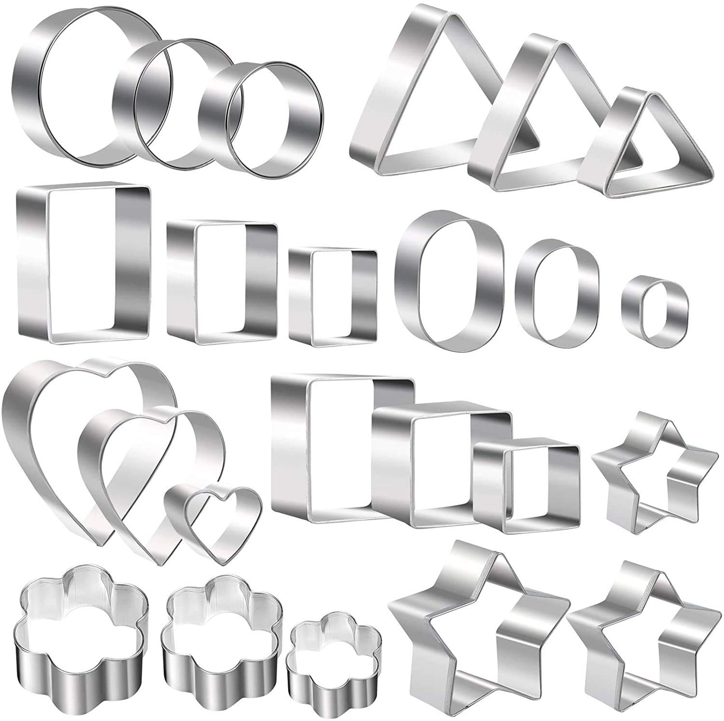 Mini shaped biscuit cutters Sets 24pcs Metal Dough Cutters Flower Star Heart Round Geometric Shapes Cutters for Kids Use for Cookies,Biscuit,Pastry Dough,Pie Crust,Fruits Fondant Homemade Baking
