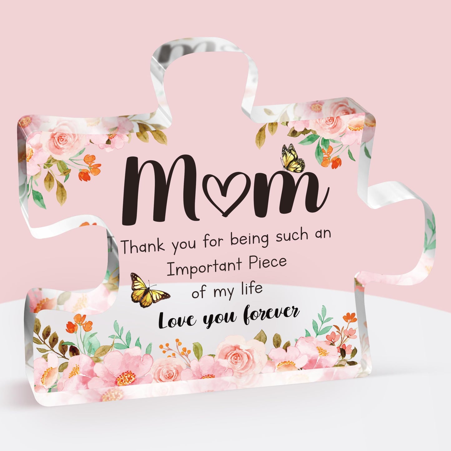 Mothers Day Gifts for Mom - Delicate Mom Birthday Gifts from Daughter Son - Engraved Acrylic Block Puzzle Piece 3.9 x 3.3 inch - Mothers Day Christmas Birthday Gifts for Mom, Ideas