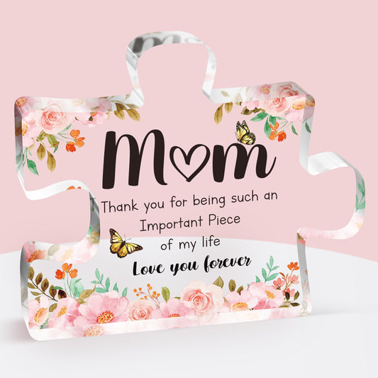 Mothers Day Gifts for Mom - Delicate Mom Birthday Gifts from Daughter Son - Engraved Acrylic Block Puzzle Piece 3.9 x 3.3 inch - Mothers Day Christmas Birthday Gifts for Mom, Ideas