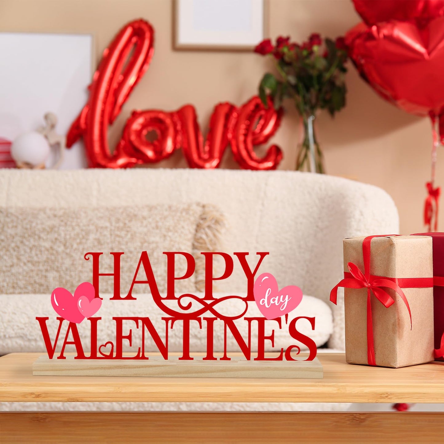 Metal Happy Valentine's Day Sign, Valentines Day Decorations for Home, Party, Shelf, Mantel, Indoor, Valentine Heart Decor, Valentines Day Table Top Decoration (Valentine)