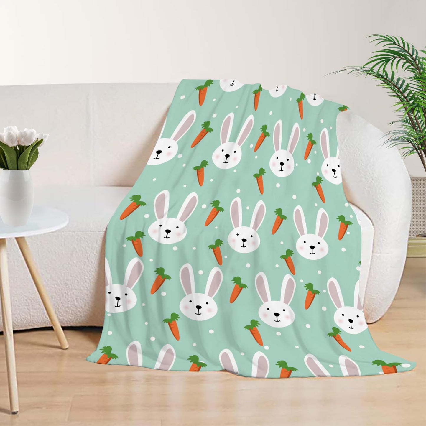 Easter Day Rabbit and Carrot Pattern Throw Blanket Soft Warm Cozy Lightweight Decorative Blanket for Couch, Bed, Sofa, Travel 40x50 inch
