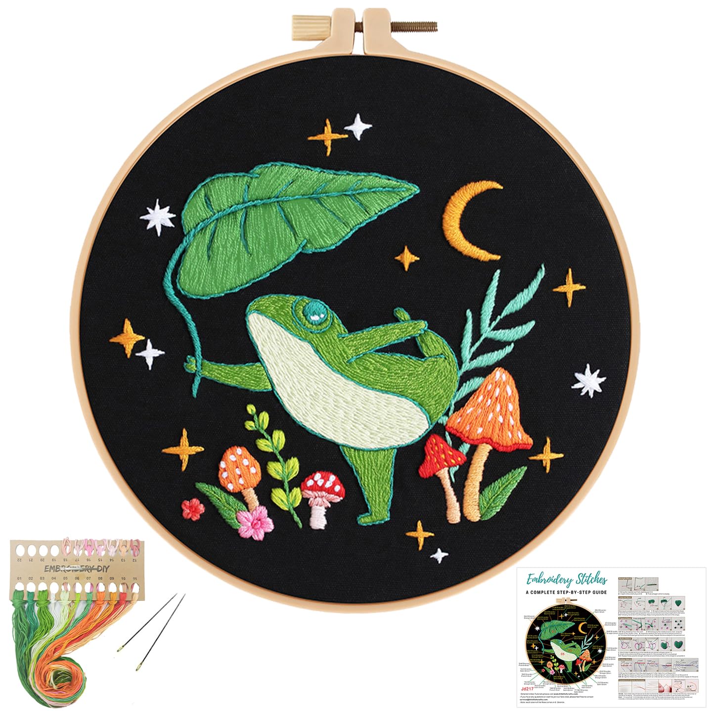 Frog Embroidery Kits for Beginners with Art Night Pattern, Cross Stitch Kit for Adults,DIY Needlepoint for Embroidery Starter