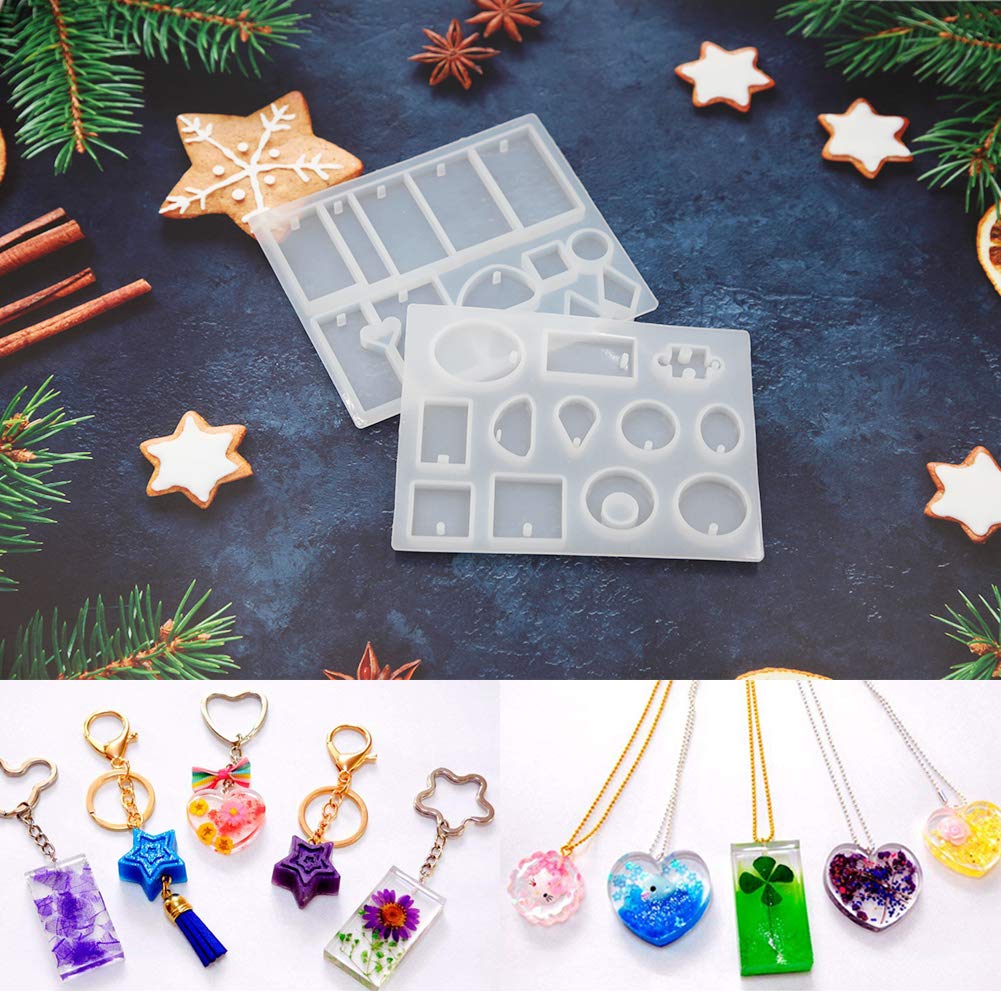 EuTengHao 229Pcs DIY Jewelry Casting Molds Tools Set More Than 120 Designs Contains 8 Silicone Jewelry Resin with 70 Designs,1 Earring Molds with 25 Designs,2 Necklace Bear Molds,3 Diamonds Mold
