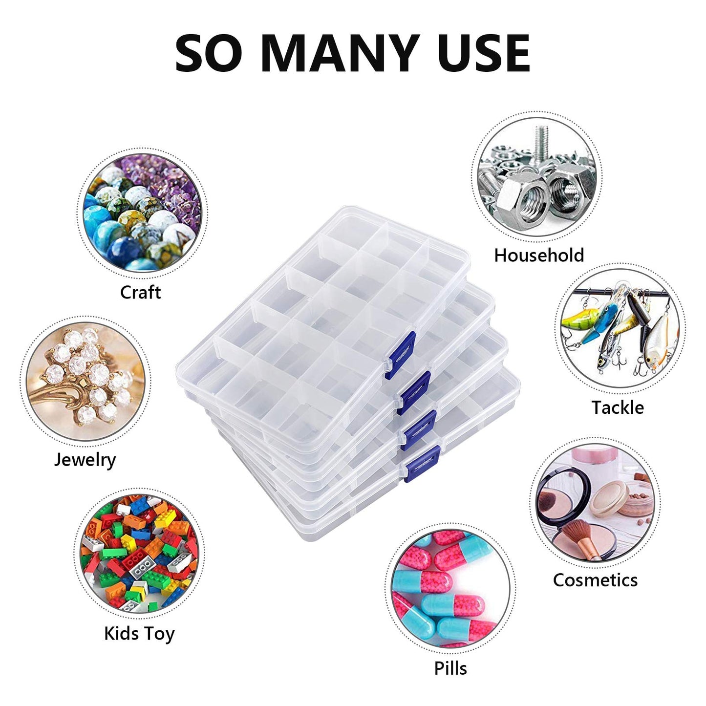COSICS Fake Nail Storage Box, 3PCS 15-Grid Rhinestone Organizer Case with Divider, Clear Plastic Empty Container for Art Craft Sewing Screw Rock Collection Fishing Tackle, Bead Jewelry Display Holder