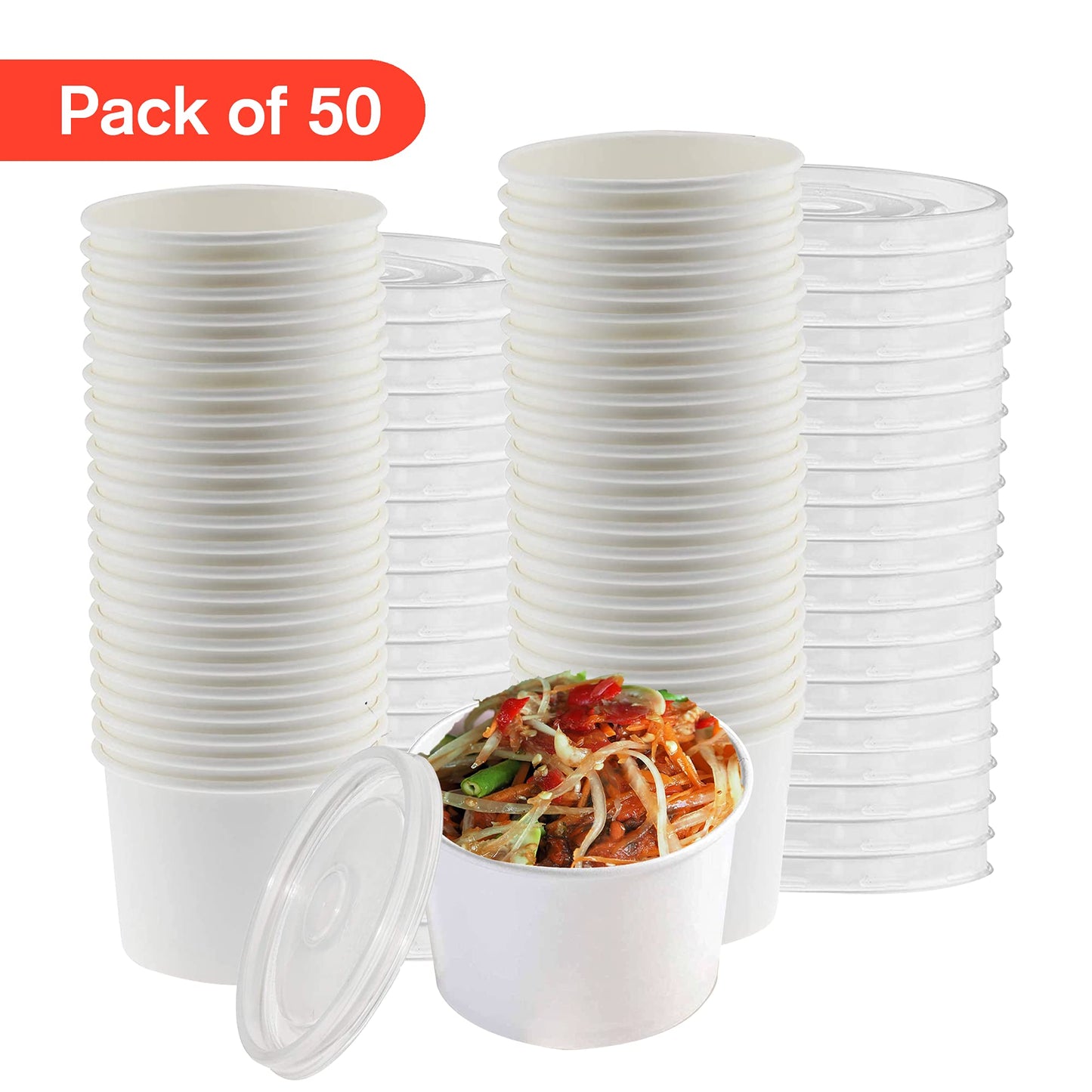 8oz Paper Soup Containers With Lids, Disposable Soup Bowls With Lids, 50 Count,