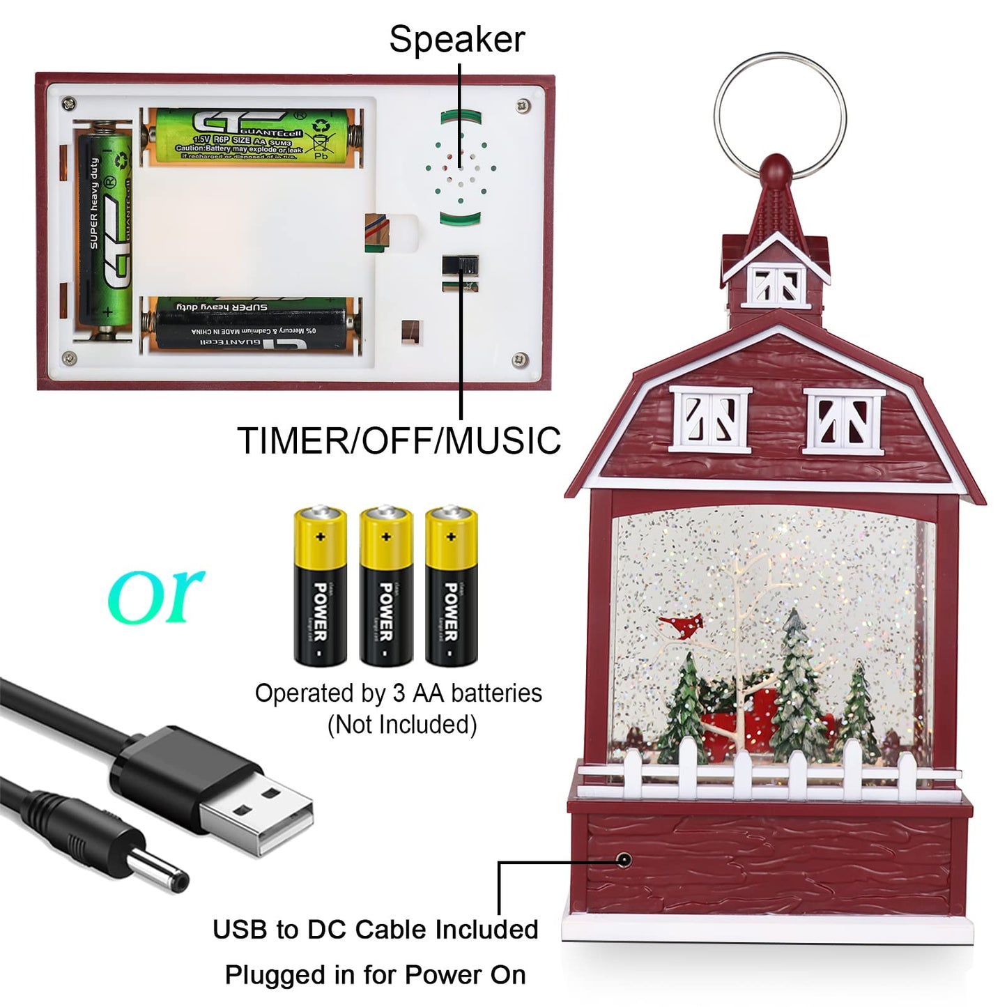 Eldnacele Musical Snow Globe Lantern with Timer, Lighted USB/Battery Operated Swirling Singing Water Glittering, Snow Globes Lamp for Adults and Kids Christmas Decoration- Car