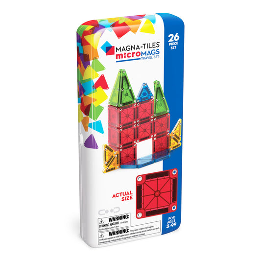 MAGNA-TILES microMAGS 26-Piece Travel Magnetic Construction Set – Bold Colors, The Original Magnetic Building Brand