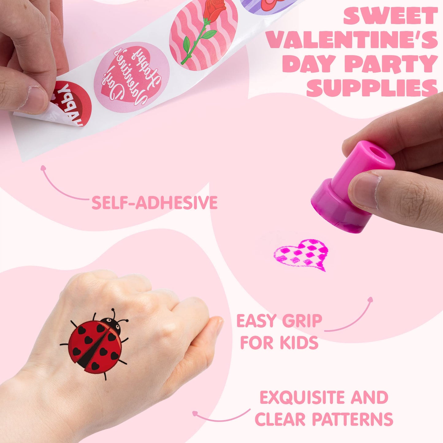 JOYIN 700+ Pcs Valentines Day Stickers, Stampers & Tattoos Party Favor Supplies Craft Set, Foam Stickers for Kid Decorations, Photo Props, School Classroom Holiday Exchange Game Prizes, Art Craft