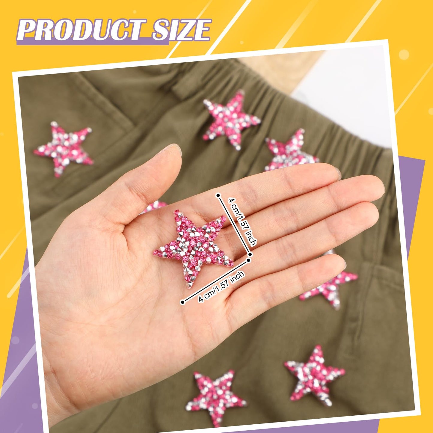 Syhood 24 Pcs Star Patches Iron on Rhinestone Adhesive Sequin Glitter Star Patches Appliques for Graduation Holiday Wedding Clothing Jeans Repair Decors(1.57 Inch,Deep Rose Red)