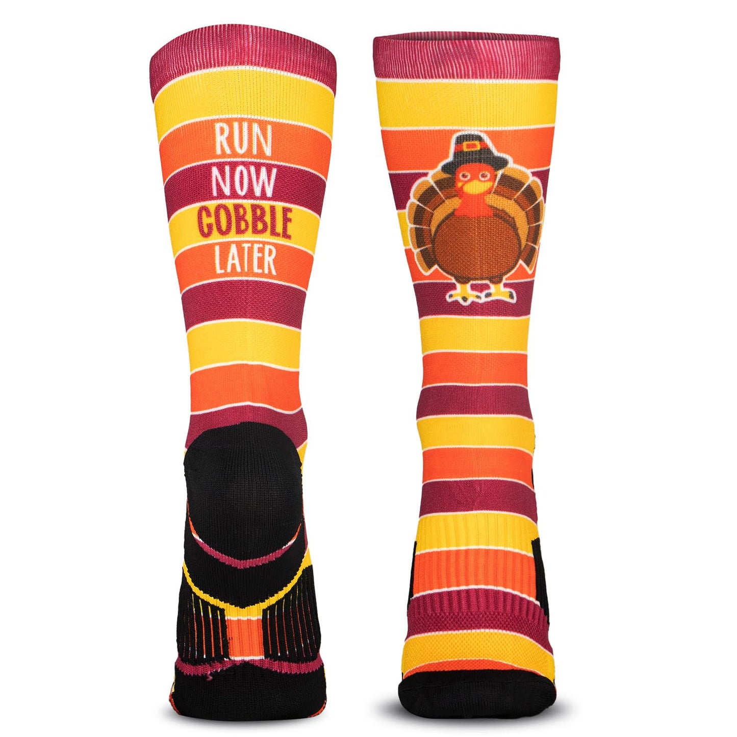 Gone For a Run Turkey Mid Calf Socks | Run Now Gobble Later Running Socks | Turkey Trot, Fun Running Socks | Small
