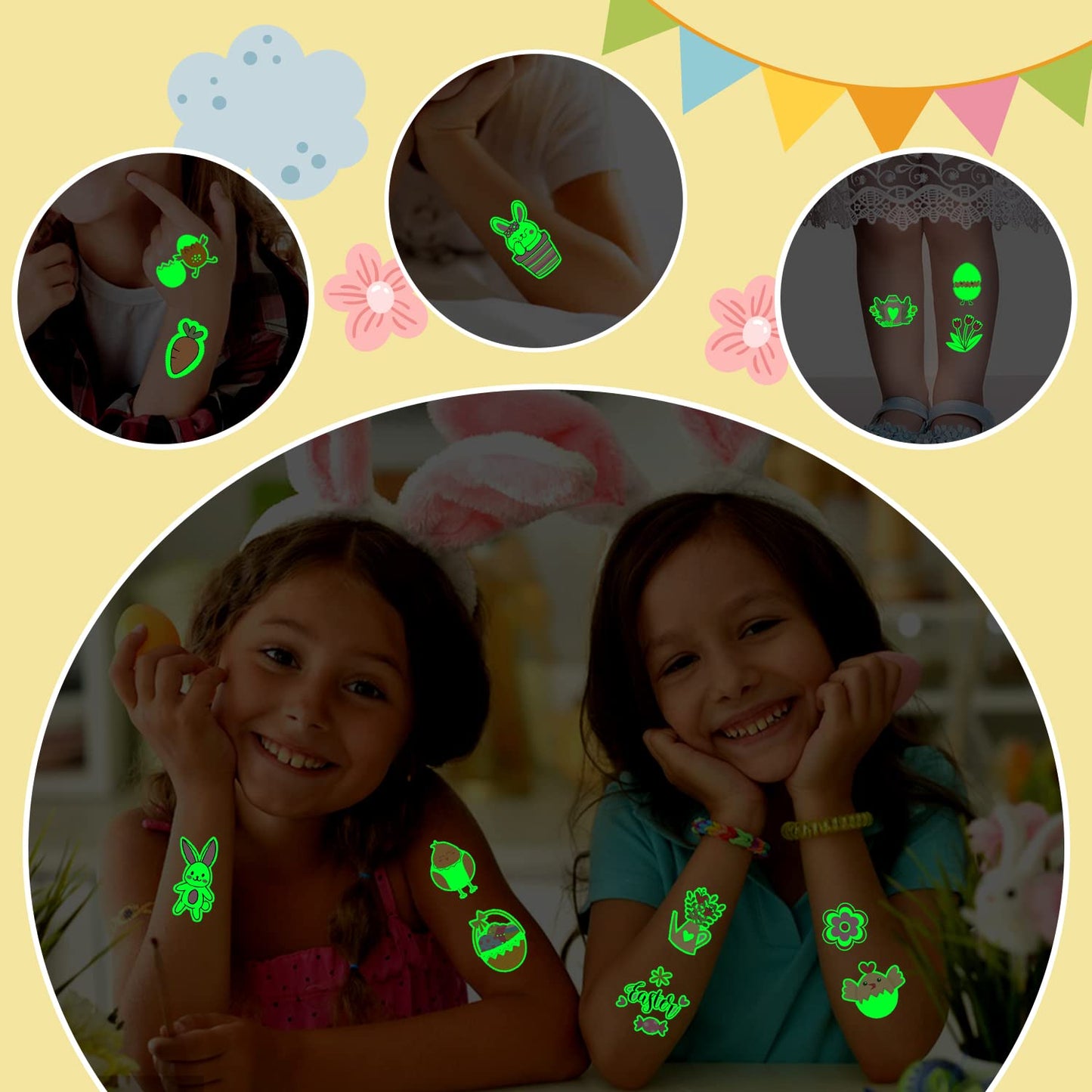 204 Styles Glow Easter Kids Temporary Tattoos for Easter Basket Stuffers, Individually Wrapped Sheets Easter Tattoo Stickers for Boys Girls Party Favors, Easter Egg Hunt Games Essentials