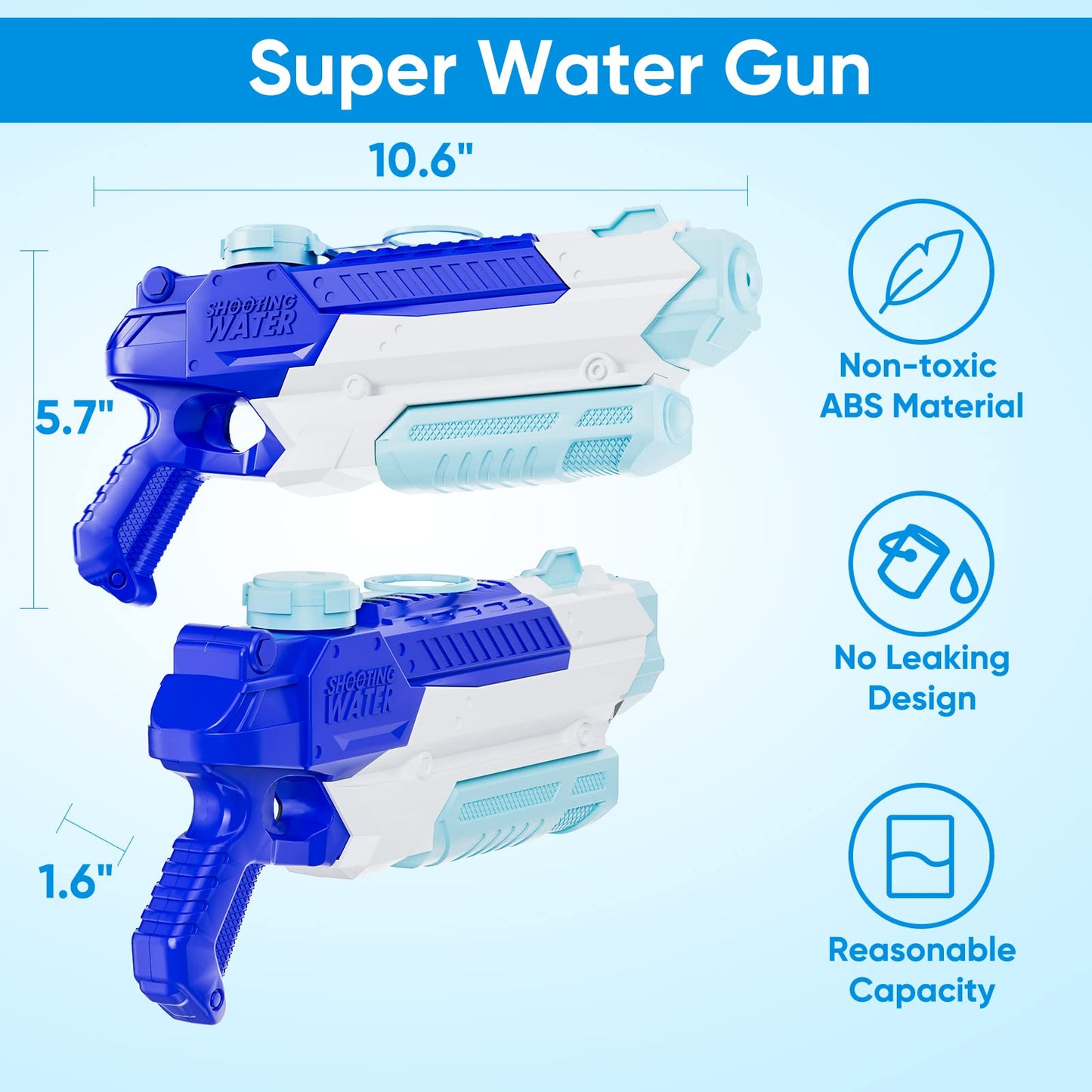 WOLKEK Water Guns for Kids Adults, 4 Pack 400CC Long Range High Capacity Squirt Guns Toy, Pool Toys Water Toys for Swimming Pool Beach Sand Outdoor, Summer Gifts for Boys Girls