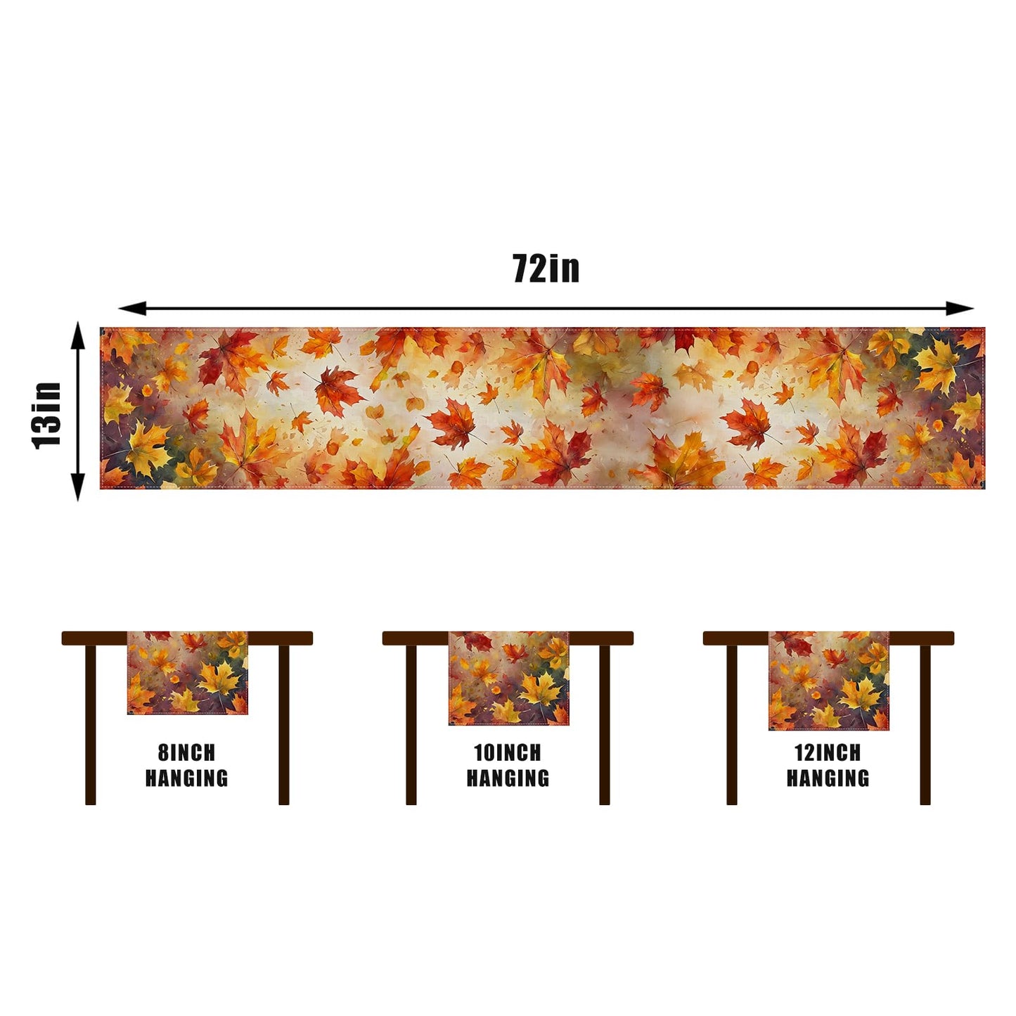 Maple Leaves Fall Table Runner,Autumn Thanksgiving Harvest Festival Farmhouse Decorations and Supplies for Home Kitchen Dining Room Table-13×72''