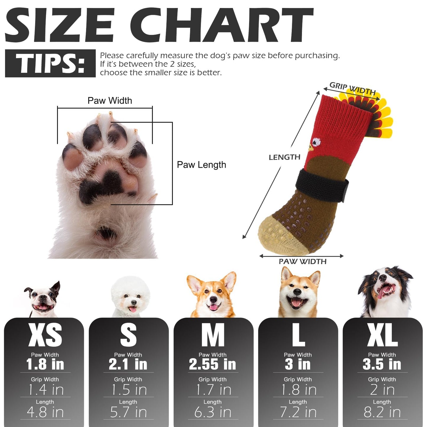 Thanksgiving Anti Slip Dog Socks to Prevent Licking Paws,Boots & Paw Protectors with Grippers,Doggie Booties for Hardwood Floors for Small Medium Large Senior Dogs Lifelike Costume Turkey L