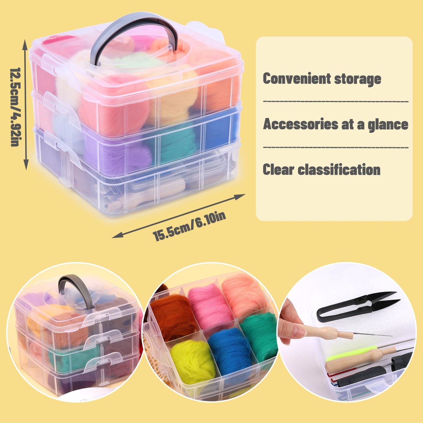 Needle Felting Kit, 24 Colors Wool Roving (5g/Color), Complete Needle Felting Starter Kit with Needle Felting Supplies Wool Fibre Spinning Craft Felting Kits for Beginners