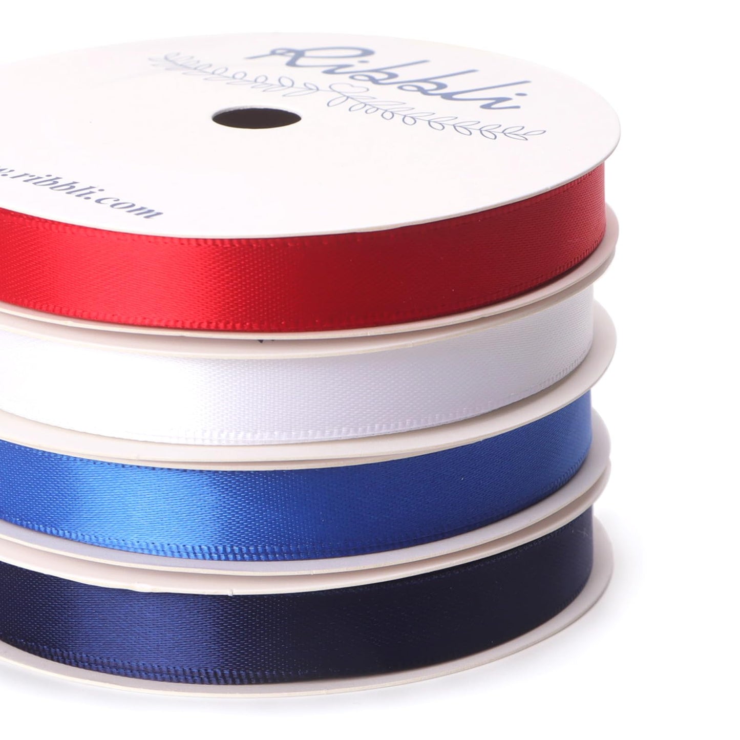 Ribbli Red White Blue Satin Patriotic Ribbon 3/8 Inch x 4 Rolls Total 40 Yards-Red/White/Royal/Navy Ribbon for Wrapping and Craft