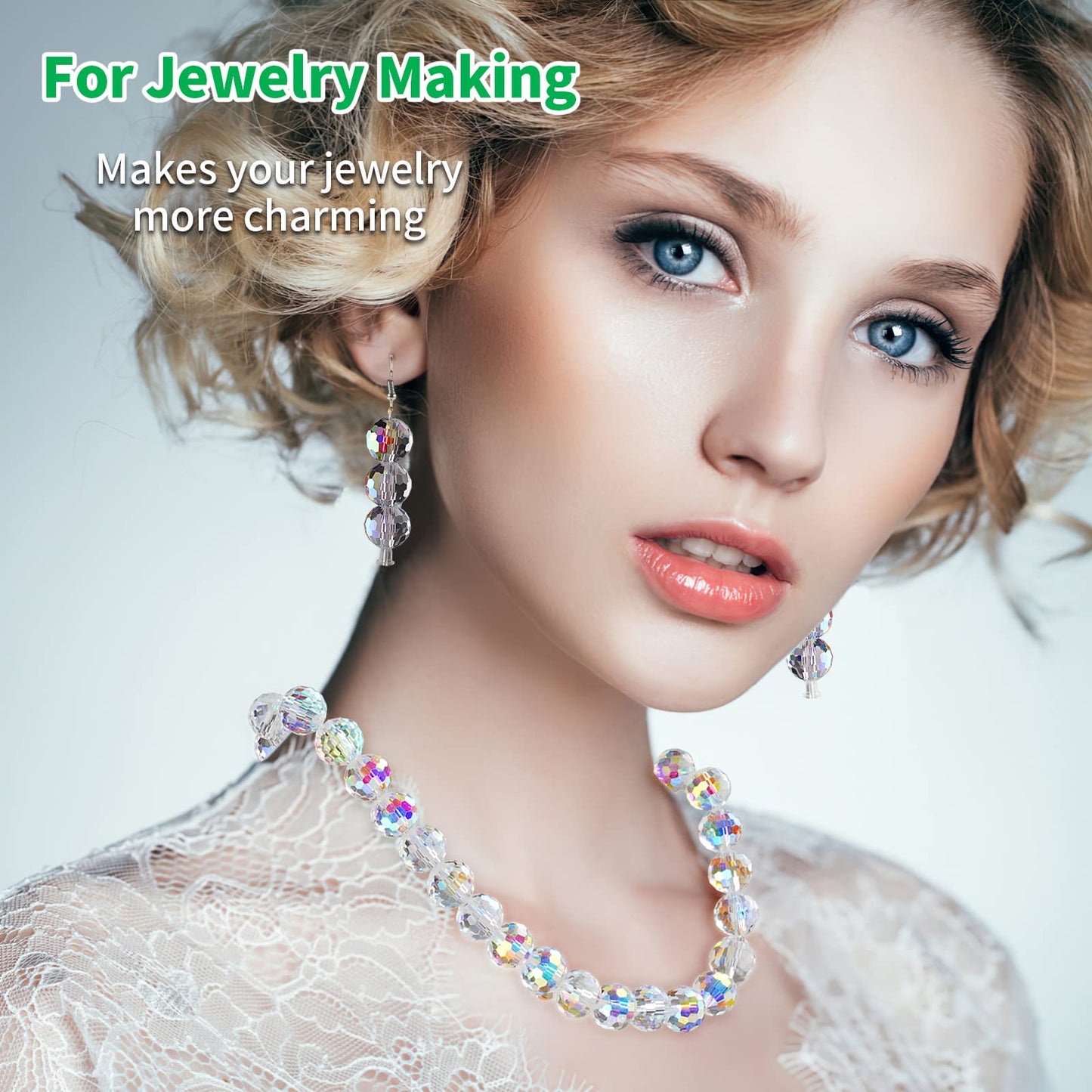 Crystal Glass Beads for Jewelry Making, 80 Pieces Crystal Beads, 10mm Glass Beads, Round Faceted Beads Bulk for Craft Necklace Bracelet Earring (AB Color)