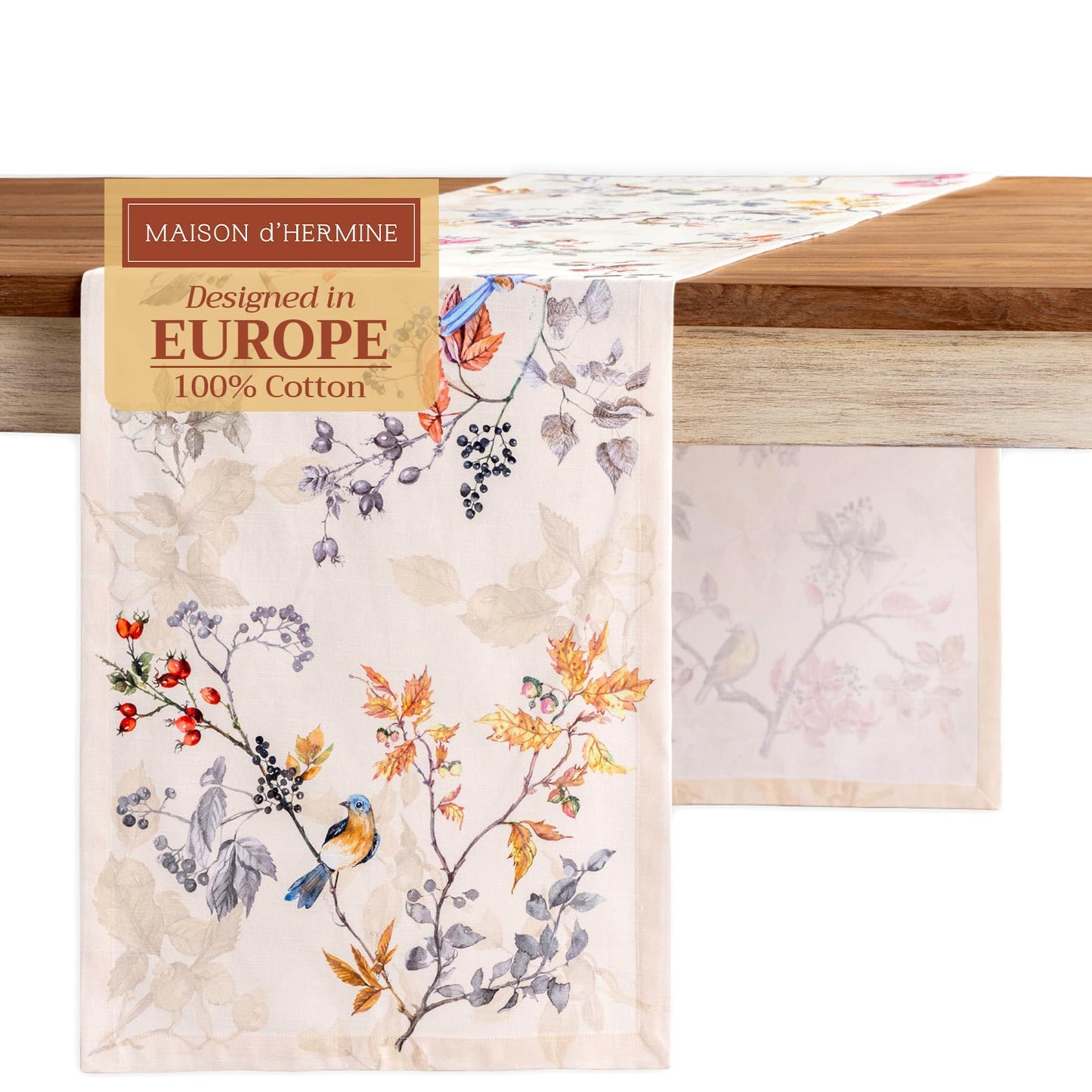 Table Runner 100% Cotton Single Layer Table Runners 108 inches Long for Thanksgiving Christmas Decorations Home Kitchen Dining Party Wedding (Equinoxe - Beige, 14.5" x 108")
