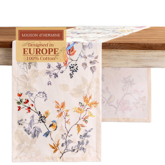Table Runner 100% Cotton Single Layer Table Runners 108 inches Long for Thanksgiving Christmas Decorations Home Kitchen Dining Party Wedding (Equinoxe - Beige, 14.5" x 108")