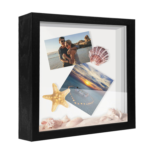 8x8 Shadow Box Frame Display Case, Wood with Plexiglass, Display Case Box for Memorabilia, Medal, Crafts,Tickets and Photos, Picture Frame for Wall and Tabletop (Black, 8x8)