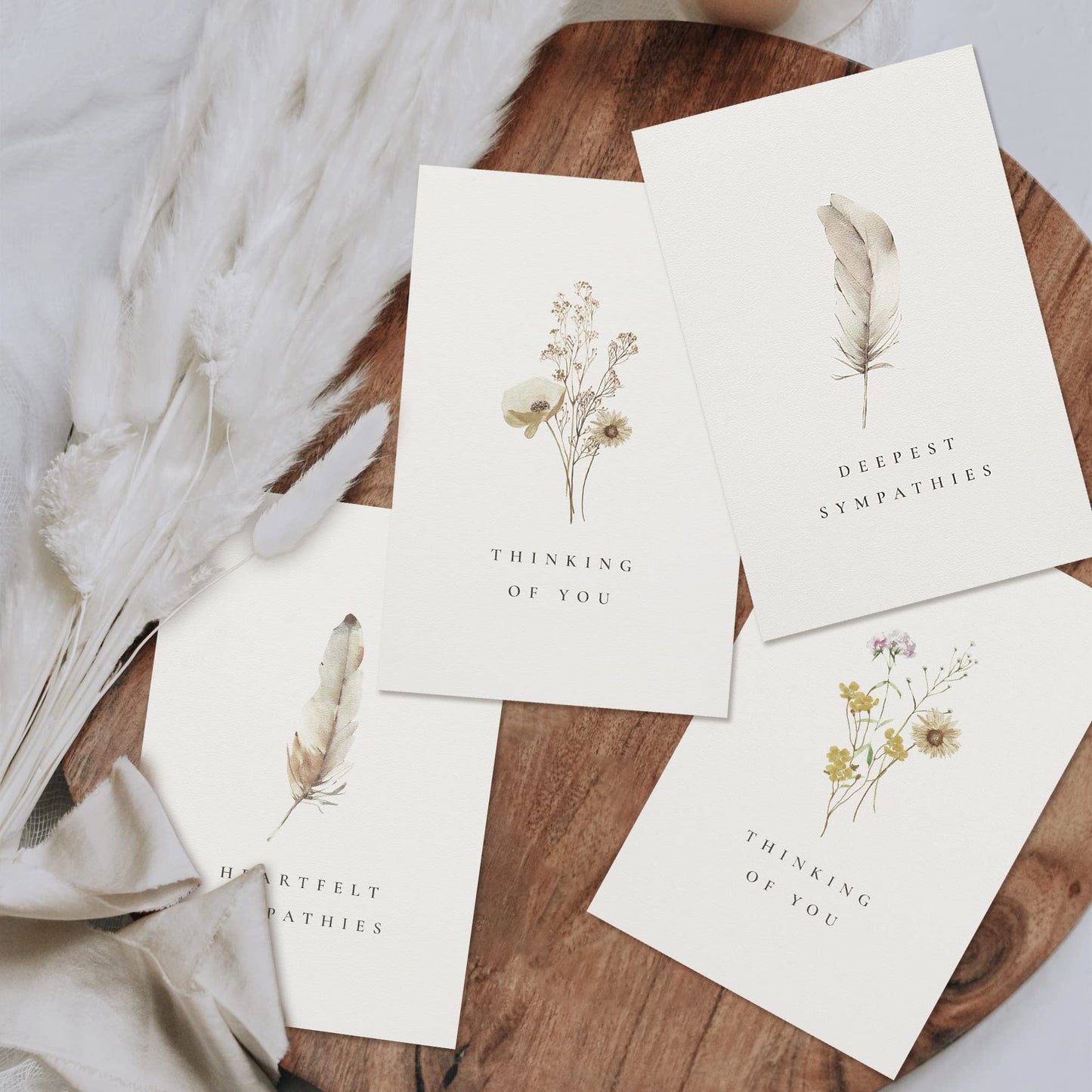 Beautiful Sympathy Cards Set of 20 with Envelopes and Stickers - Perfect Bulk Set To Express Your Condolences - Floral and Feather Assortment w/a Simple Heartfelt Note