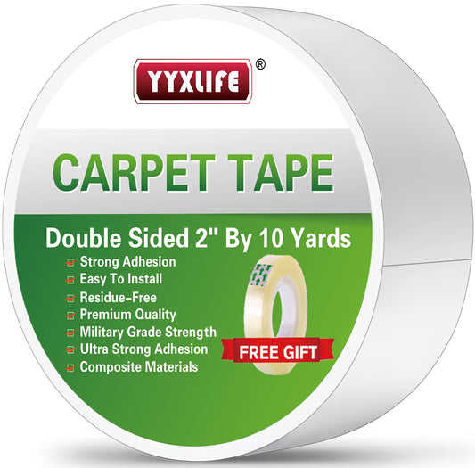 Double Sided Carpet Tape for Area Rugs Carpet Adhesive Removable Multi-Purpose Rug Tape Cloth for Hardwood Floors, Outdoor Rugs,2 Inch x 10 Yards, White