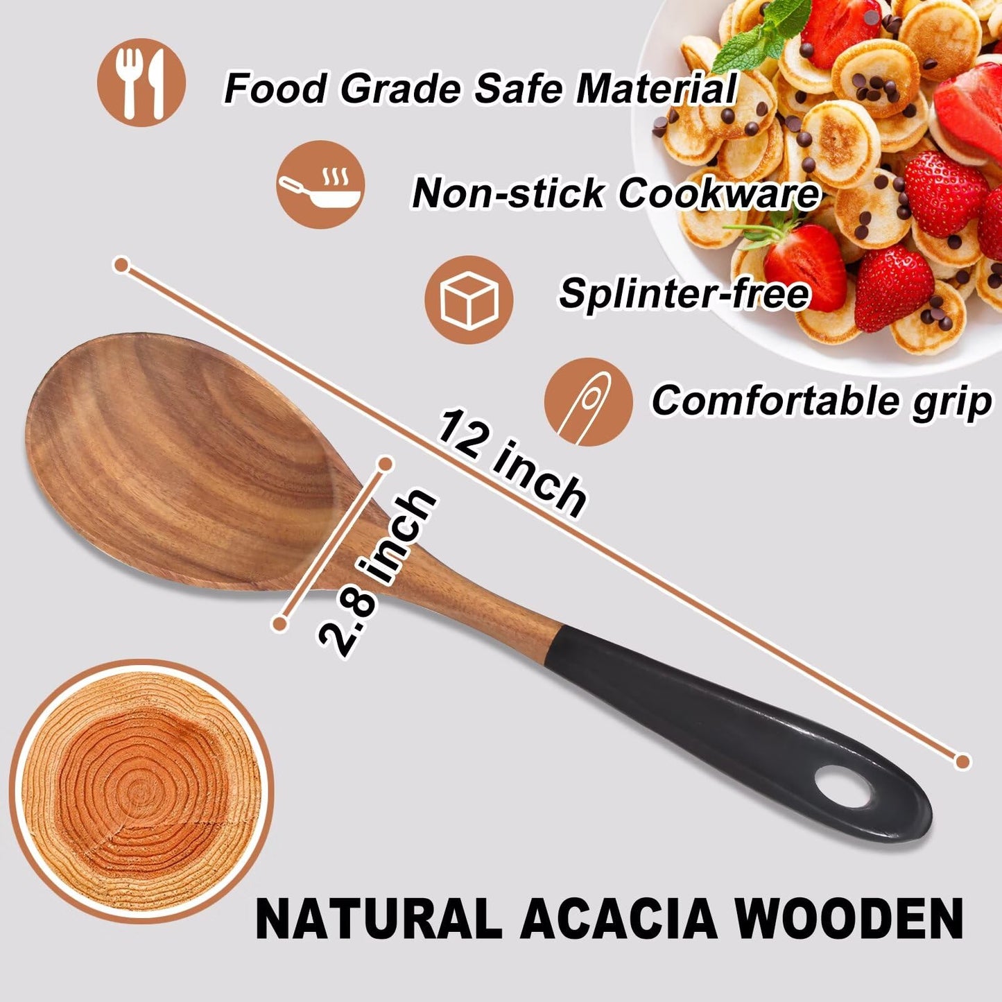 2 Pcs 12" Large Wooden Spoons for Cooking Utensils Acacia Wood Non Stick Serving Spoon for Baking Cooking Spatula Set Bamboo Teak Long Stirring Mixing Spoons Big Ladle Kitchen Tools Gift