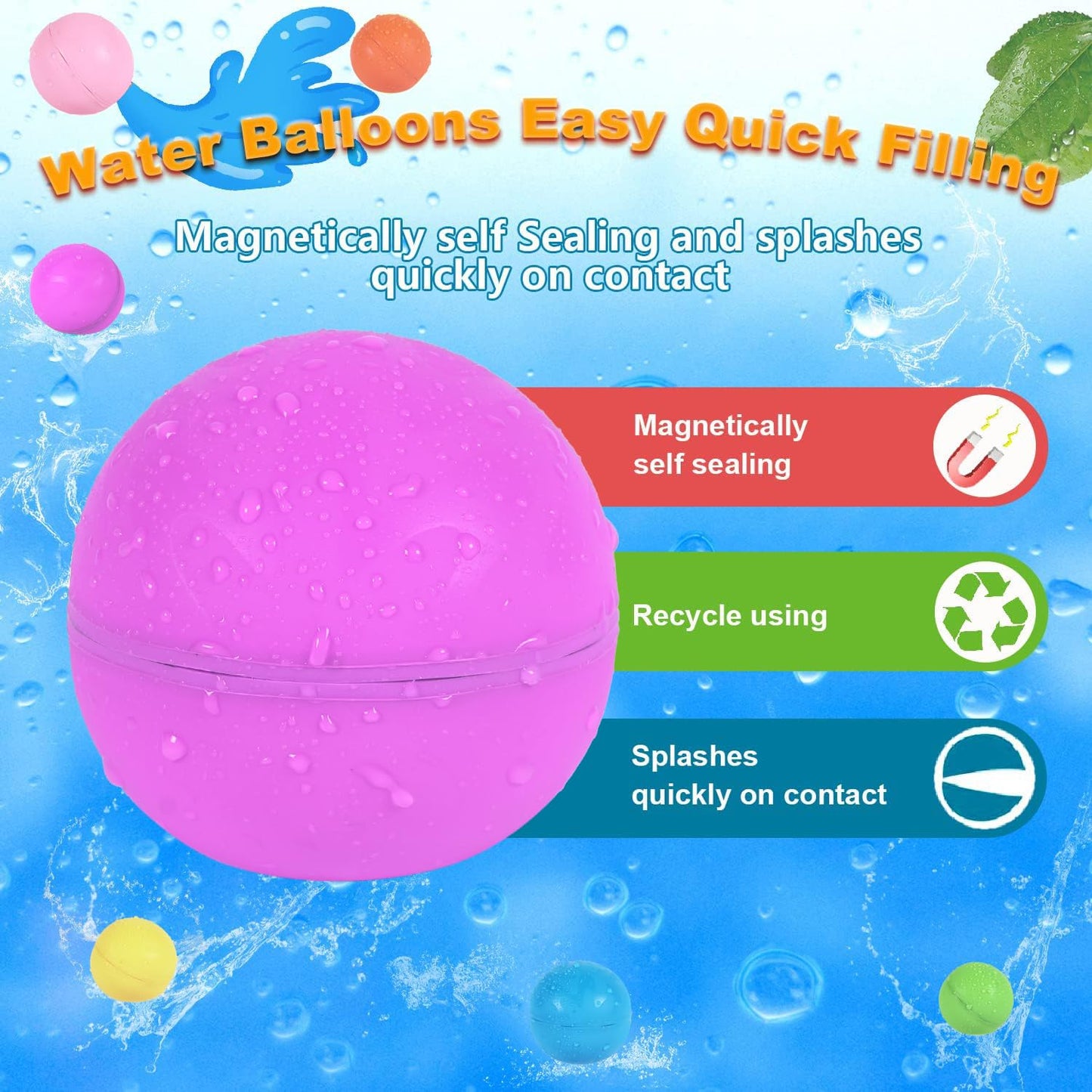 98K Reusable Water Balloons 6 Pcs with Mesh Bag, Pool Beach water Toys for Boys and Girls, Outdoor Summer Toys for Kids Ages 3-12