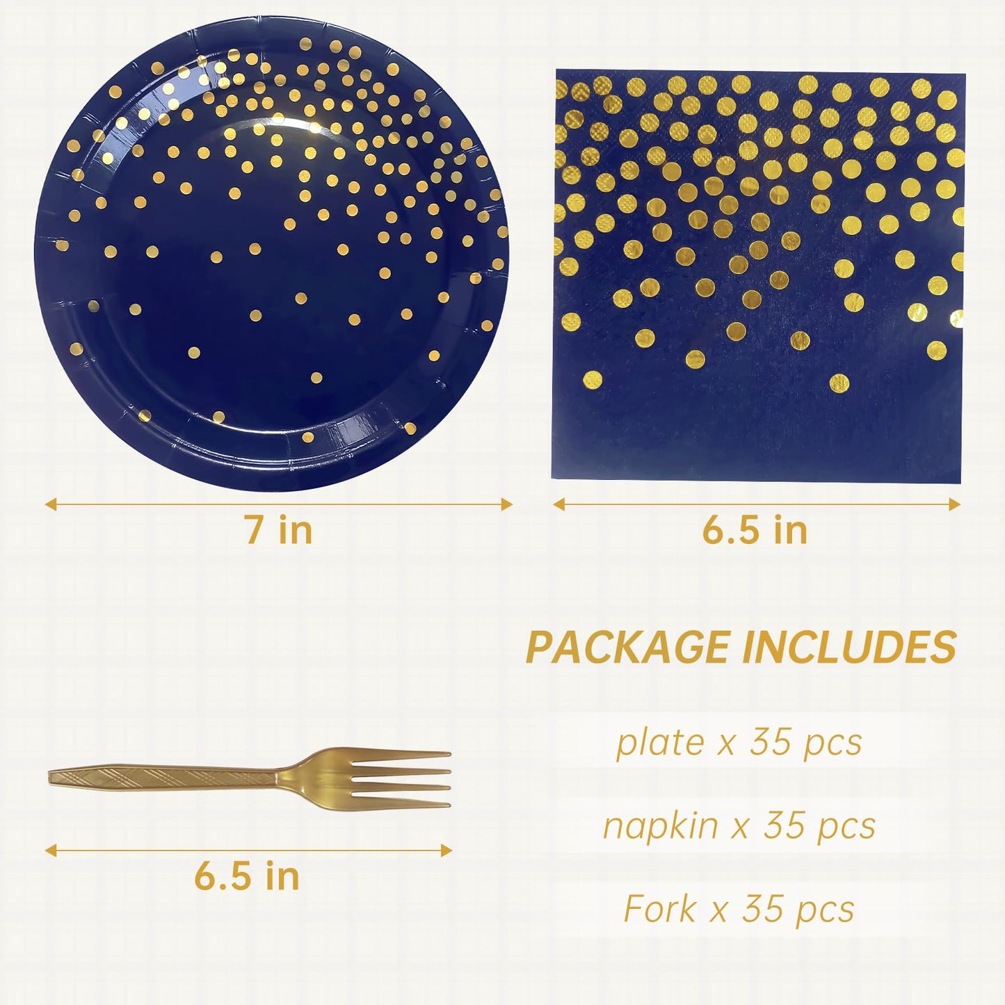 Serve 35 Guests Navy Blue and Gold Party Supplies,7 Inch Blue and Gold Paper Plates and Napkins for Birthday Wedding Retirements Graduation Party