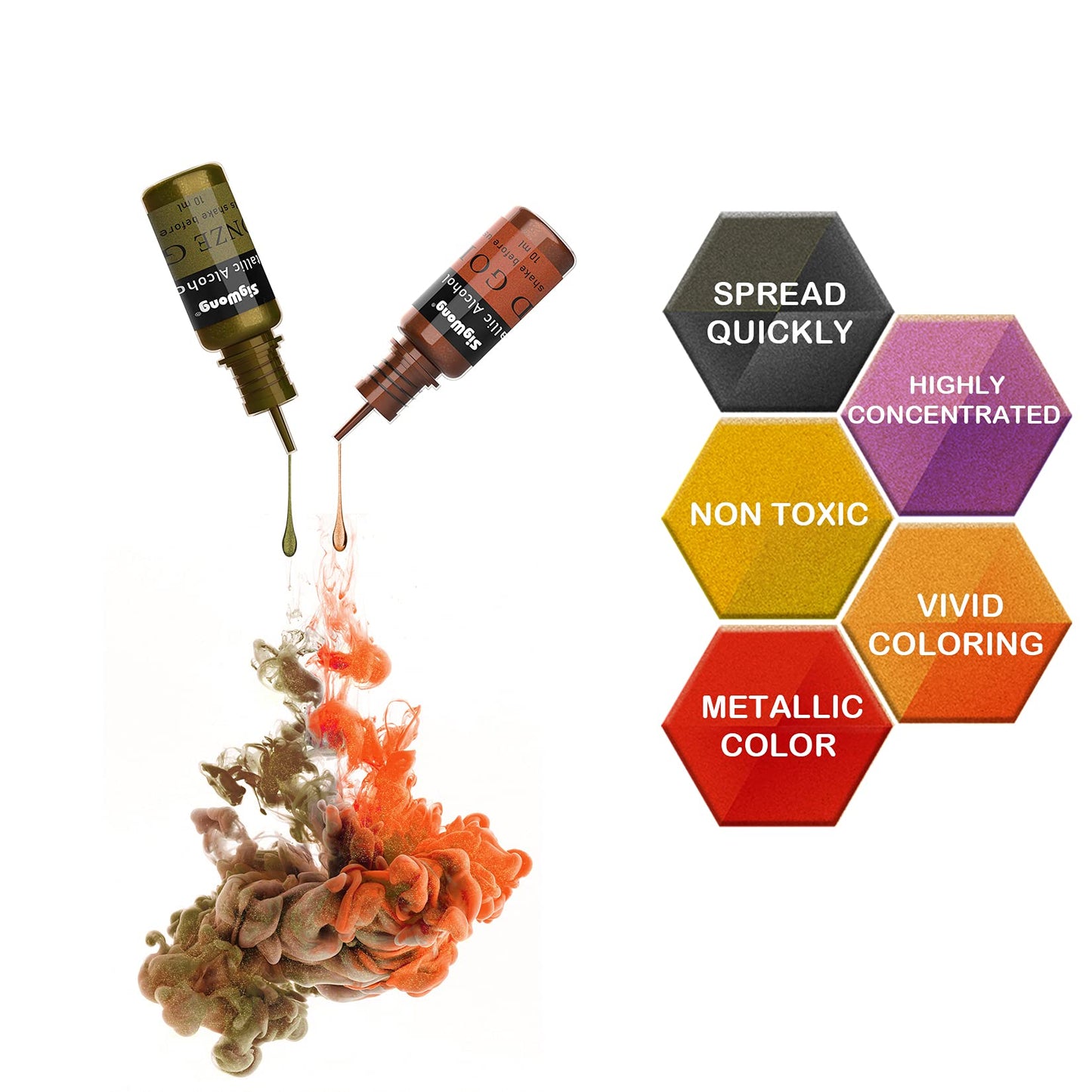 SigWong Metallic Alcohol Ink Set - 24 Colors, 10ml Each, Shimmer Mixatives for Resin, Yupo, Coaster, Painting, Tumbler Cup Making