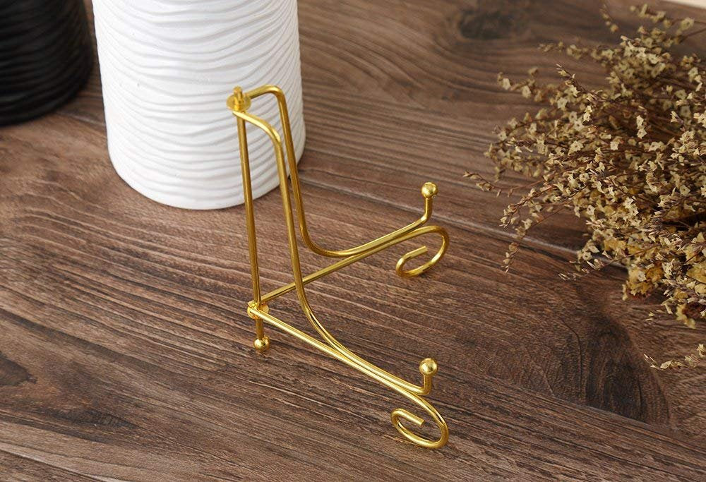 Artliving (2 Pack 4" Iron Display Stand, Gold Small Iron Easel Plate Display Photo Holder Stand, Displays Card,Cookie, Decorative Plates,Artwork