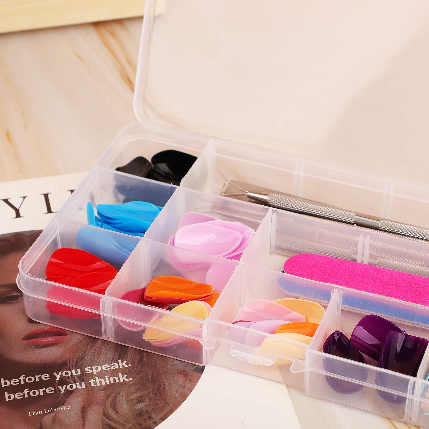 COSICS Fake Nail Storage Box, 3PCS 15-Grid Rhinestone Organizer Case with Divider, Clear Plastic Empty Container for Art Craft Sewing Screw Rock Collection Fishing Tackle, Bead Jewelry Display Holder