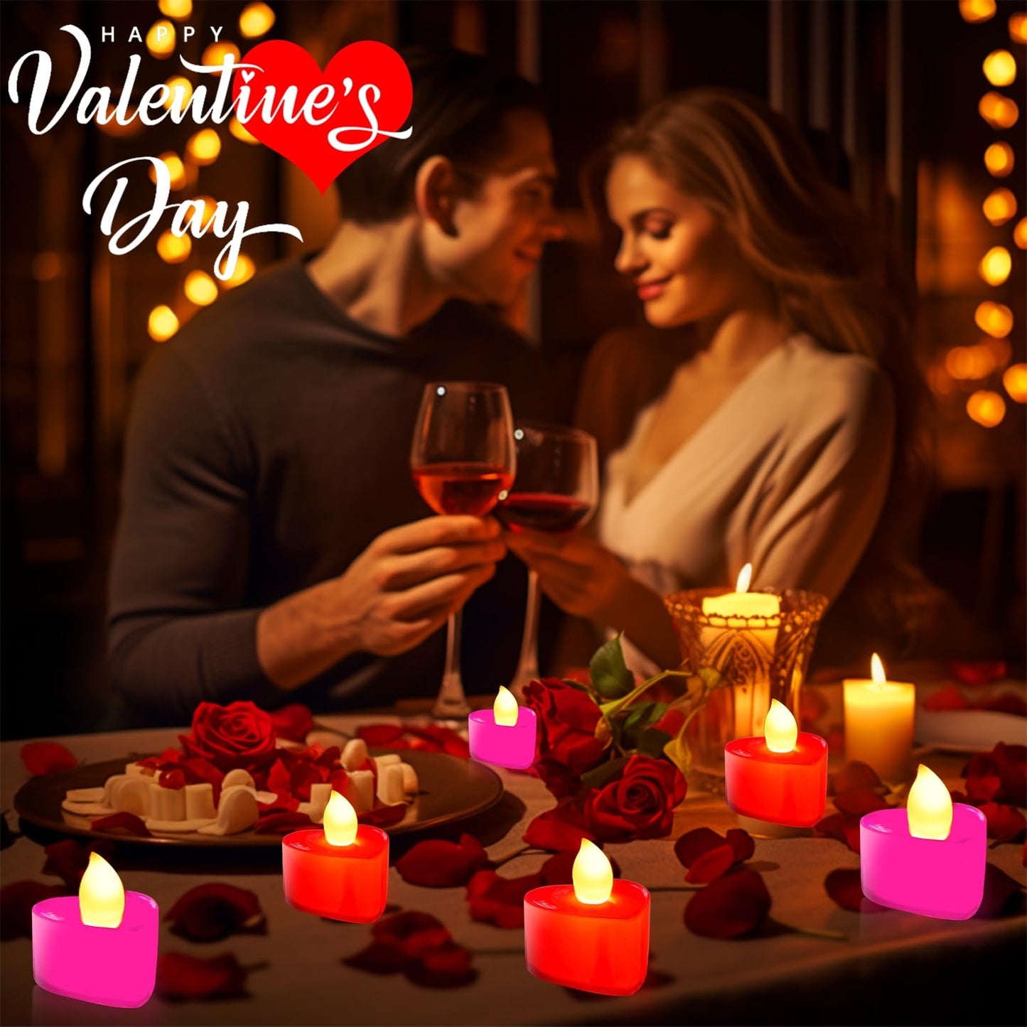24 Pack LED Tea Lights Candles Battery Operated,Valentines Heart Shaped Candles for Party Favors,Red Pink Flameless Candles for Valentines Day Romantic Night Anniversary Wedding Table Decor