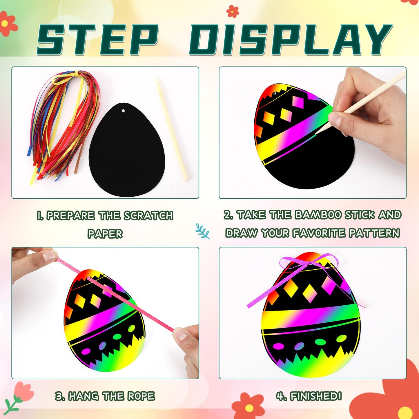 Easter Crafts for Kids, 36 Pack Magic Rainbow Scratch Paper Kit Cute Bunny Scratch Art for Kids Easter Party Favors Gifts Egg Basket Stuffers