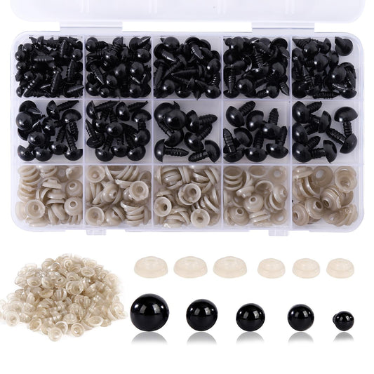 Vanblue Safety Eyes 150Pcs 6-12 mm Plastic Safety Eyes with Washers Craft Eyes for Amigurumi Stuffed Animal Crochet Projects Teddy Bear Puppet Toys DIY Crafts Making Halloween Decorations