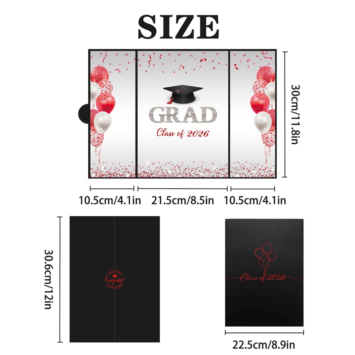 DARUNAXY Black and Red Graduation Party Decorations, Red Class of 2026 Congratulations Graduates Alternative Signature Guest Book for Men Happy Graduation Gifts Congrats Grad Party Signing Card Board