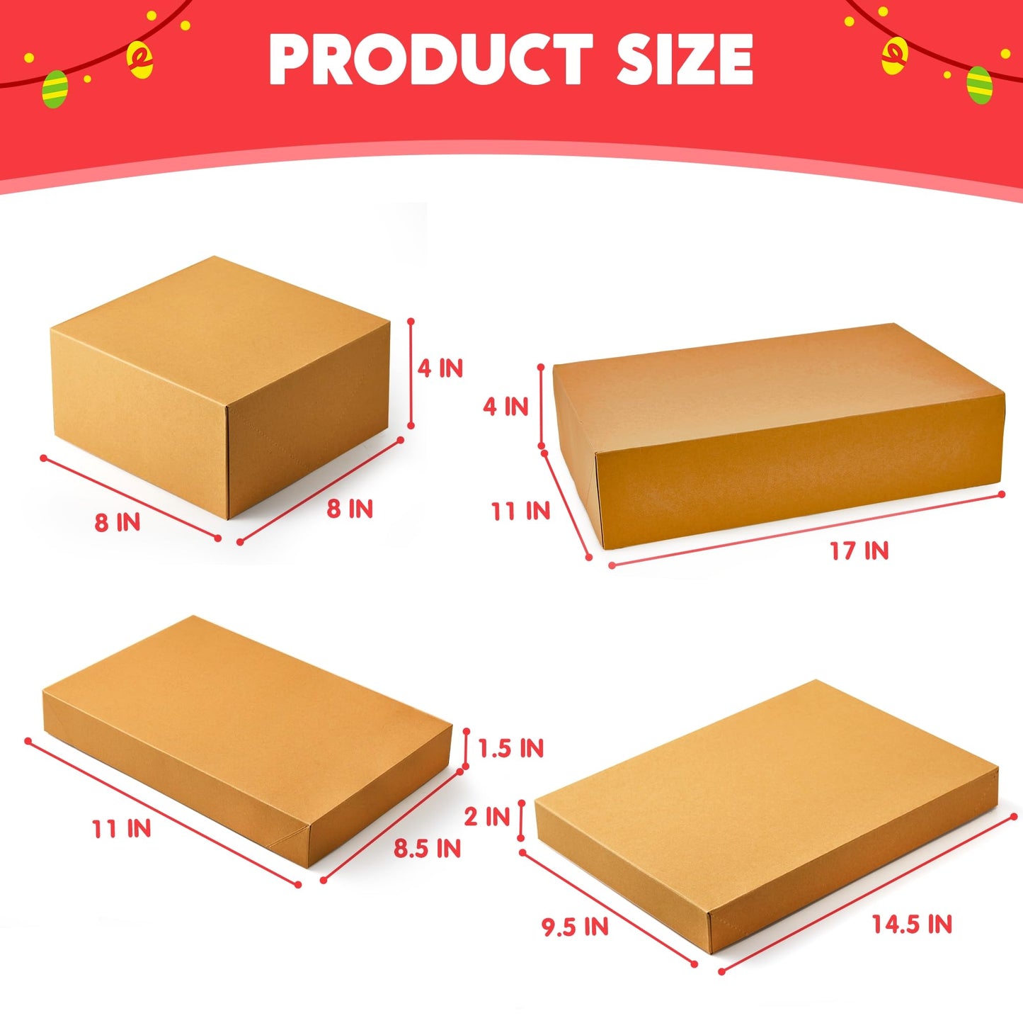 JOYIN 12 Pieces Brown Kraft Cardboard Boxes Gift Wrap for Christmas Holiday, Festive Xmas Wrapping Shirt and Lingerie Cupcake DIY Boxes, 4 Different Sizes Gifts Boxes