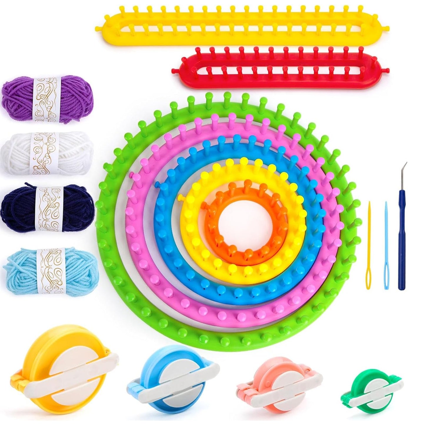 VGOODALL Round Knitting Looms Set, Set of 18PCS Supplies with Hook Needle, Pompom Maker and Yarn, for Knitting Beginners