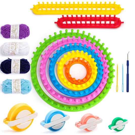 VGOODALL Round Knitting Looms Set, Set of 18PCS Supplies with Hook Needle, Pompom Maker and Yarn, for Knitting Beginners